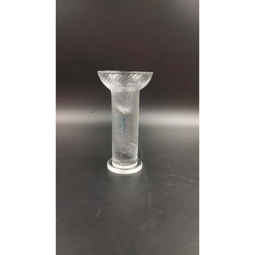 Riekes Crisa Crystal Optic Swirl Ball Taper Candle Holder Hand Blown in Italy